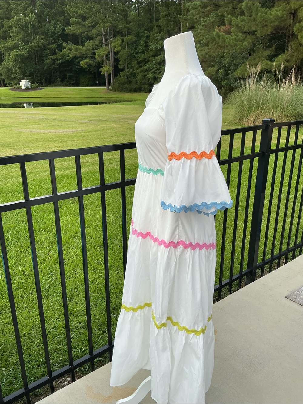 entro White Tiered Lined Maxi Dress with Multicolor Ric Rac Trim and Pockets - Picture 2 of 6